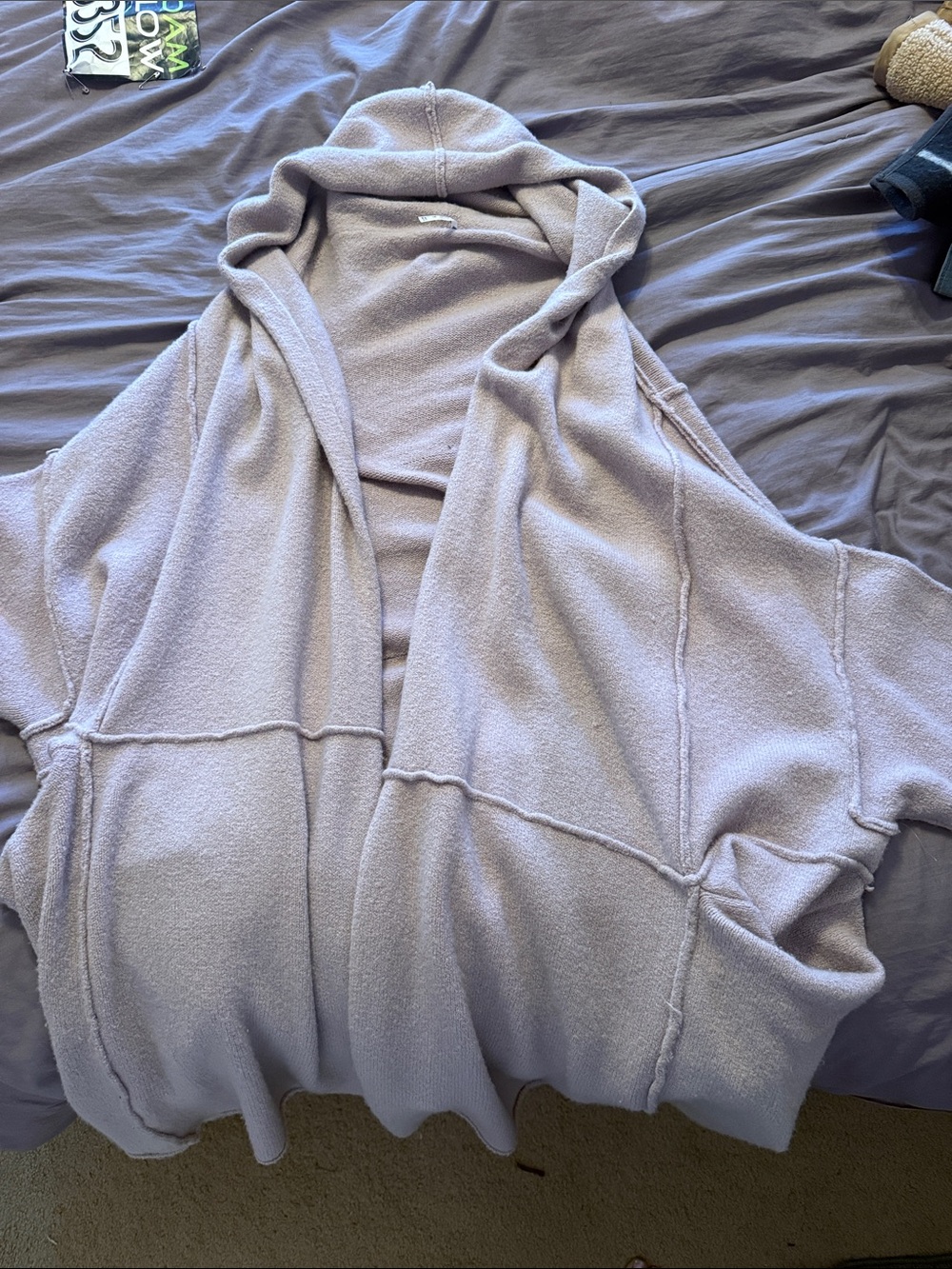 Free People Lavender Knit Hooded Cardigan Sz M/L